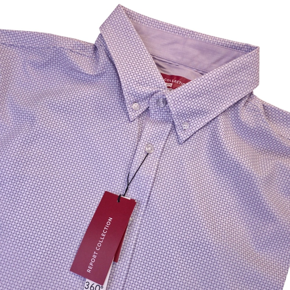 Report Collection 360 Mens XXL Purple Geometric Short Sleeve Button Down Shirt
